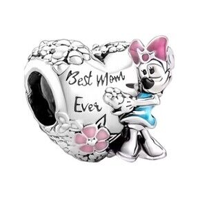 NWOT Minnie Mouse "Best Mum Ever" Heart Disney x Pandora FIT Silver Charm